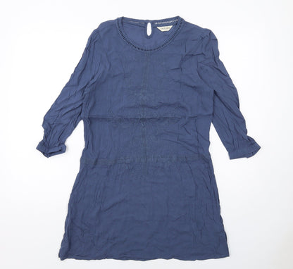 Indigo Womens Blue Viscose A-Line Size 10 Round Neck Button