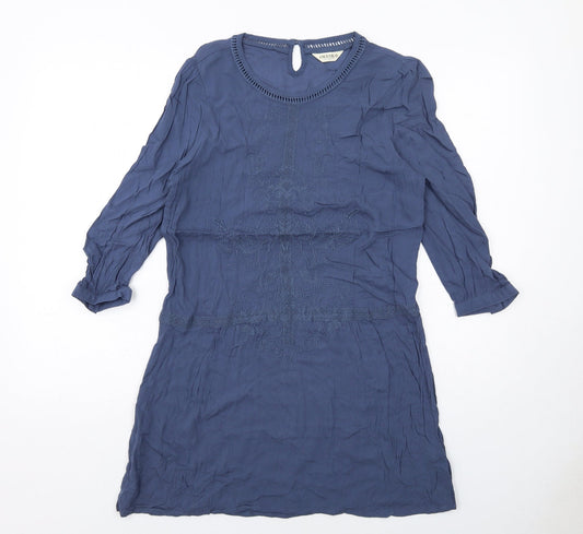 Indigo Womens Blue Viscose A-Line Size 10 Round Neck Button