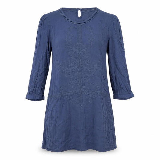 Indigo Womens Blue Viscose A-Line Size 10 Round Neck Button