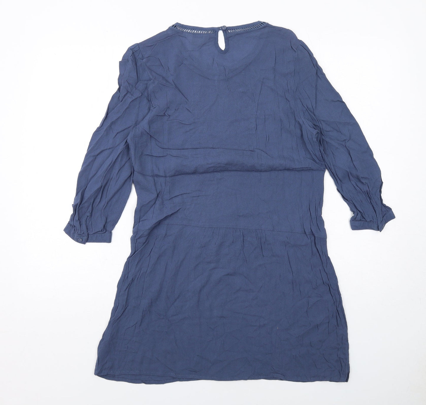 Indigo Womens Blue Viscose A-Line Size 10 Round Neck Button