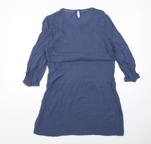 Indigo Womens Blue Viscose A-Line Size 10 Round Neck Button