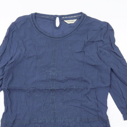 Indigo Womens Blue Viscose A-Line Size 10 Round Neck Button