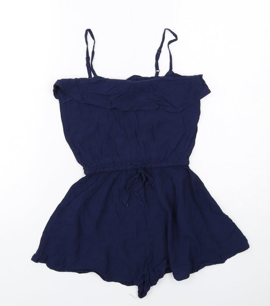 H&M Womens Blue Viscose Playsuit One-Piece Size 6 Pullover