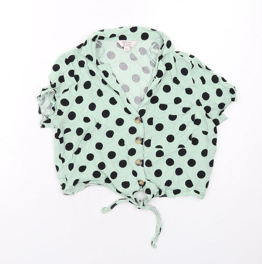 Miss Selfridge Womens Green Polka Dot Viscose Basic Button-Up Size 10 Collared