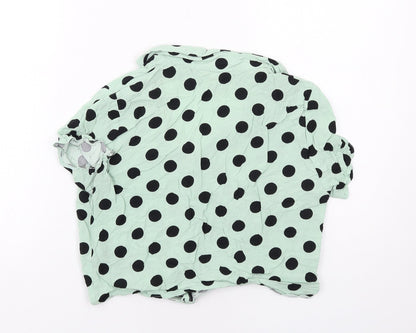 Miss Selfridge Womens Green Polka Dot Viscose Basic Button-Up Size 10 Collared