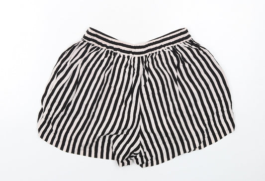 H&M Womens Black Striped Viscose Culotte Shorts Size 6 Regular Pull On