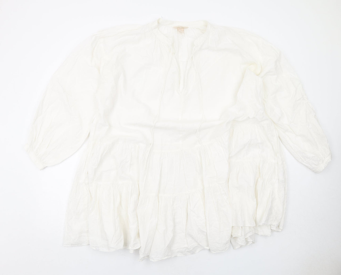 H&M Womens White Cotton Trapeze & Swing Size S V-Neck Pullover