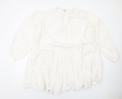 H&M Womens White Cotton Trapeze & Swing Size S V-Neck Pullover