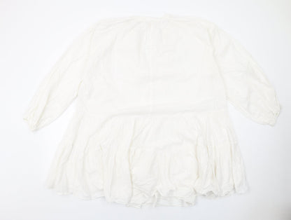 H&M Womens White Cotton Trapeze & Swing Size S V-Neck Pullover