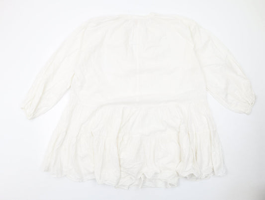 H&M Womens White Cotton Trapeze & Swing Size S V-Neck Pullover