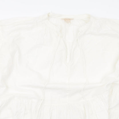 H&M Womens White Cotton Trapeze & Swing Size S V-Neck Pullover
