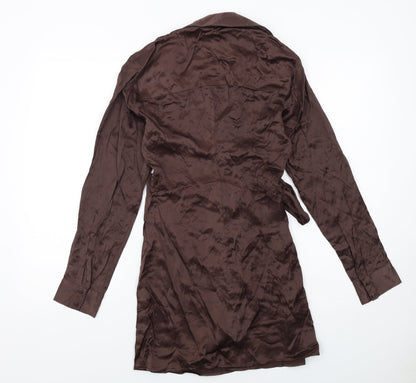 Zara Womens Brown Viscose Shirt Dress Size XS Collared Button