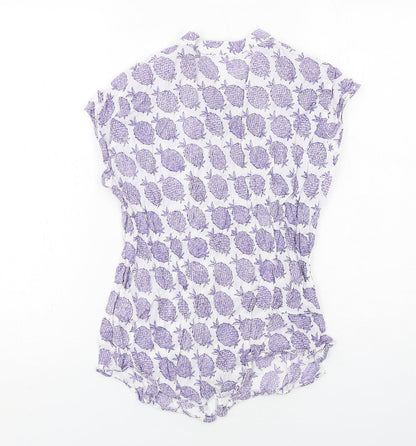 EAST Womens White Geometric Cotton Basic Button-Up Size 12 Round Neck - Pineapple