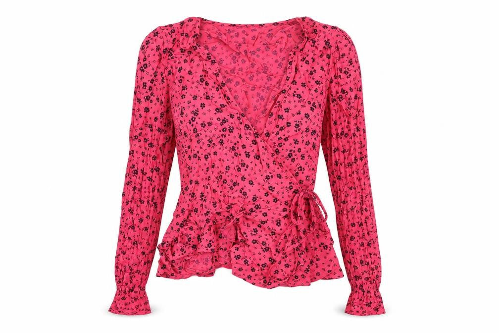 Womens UK Size 10 New Look Pink Wrap Blouse