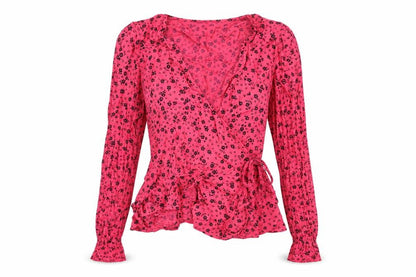 Womens UK Size 10 New Look Pink Wrap Blouse