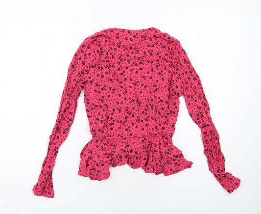 Womens UK Size 10 New Look Pink Wrap Blouse