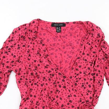 Womens UK Size 10 New Look Pink Wrap Blouse