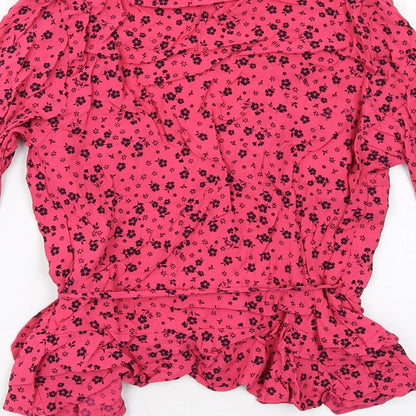 Womens UK Size 10 New Look Pink Wrap Blouse