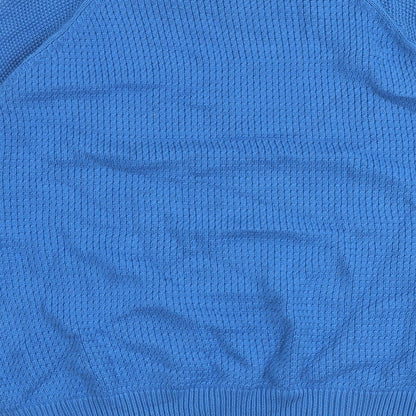Marks and Spencer Mens Blue Round Neck Cotton Pullover Jumper Size L Long Sleeve