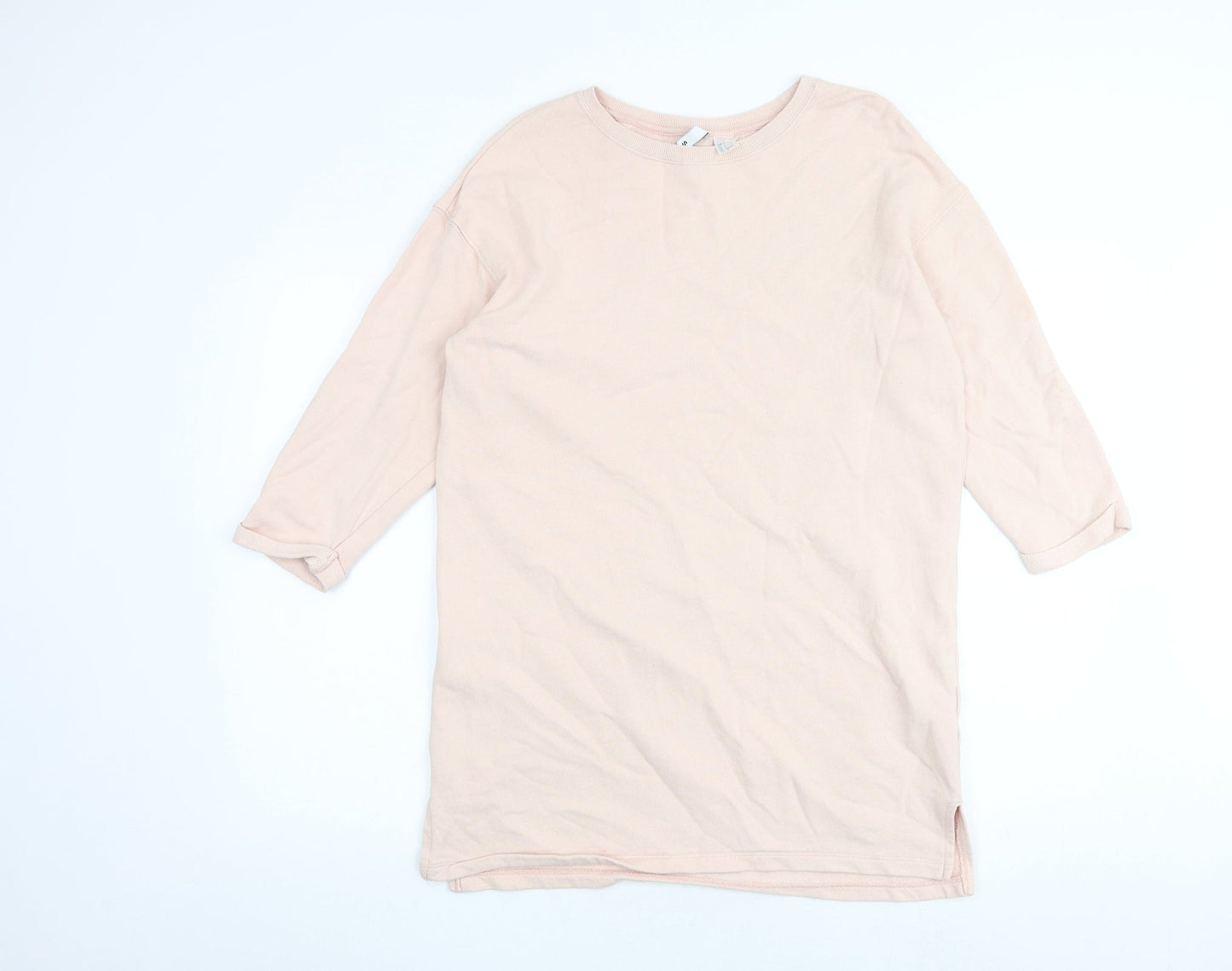 H&M Womens Pink Cotton Jumper Dress Size S Round Neck Pullover