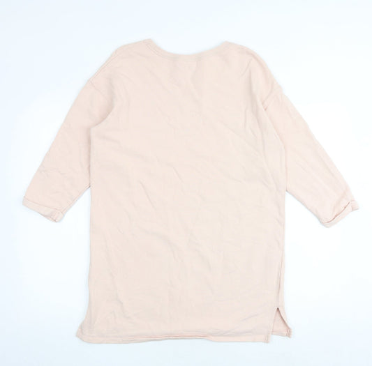 H&M Womens Pink Cotton Jumper Dress Size S Round Neck Pullover