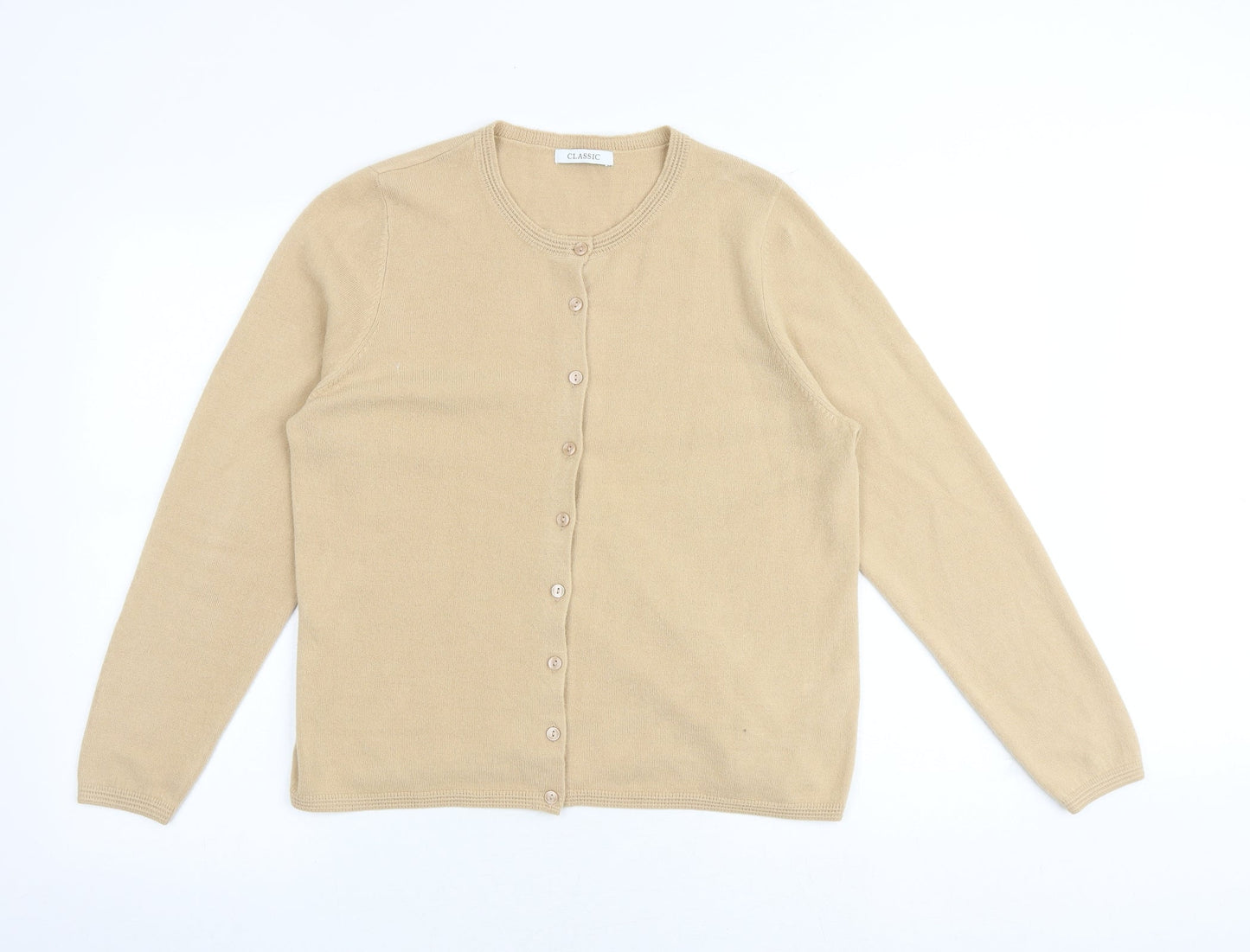 Classic Womens Brown Round Neck Acrylic Cardigan Jumper Size 14