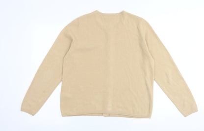Classic Womens Brown Round Neck Acrylic Cardigan Jumper Size 14