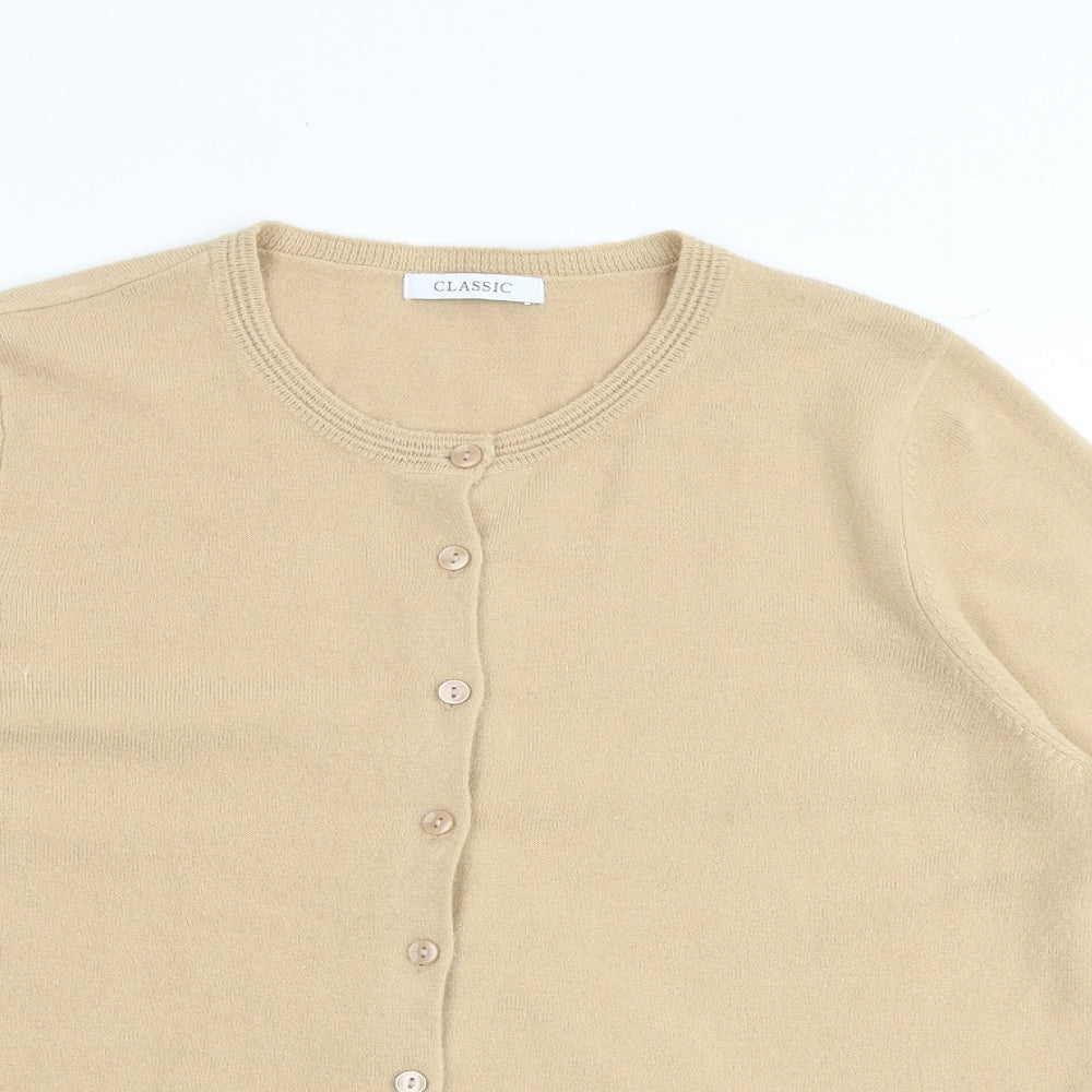Classic Womens Brown Round Neck Acrylic Cardigan Jumper Size 14
