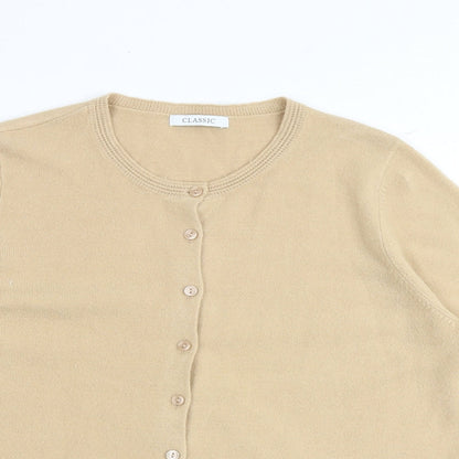 Classic Womens Brown Round Neck Acrylic Cardigan Jumper Size 14