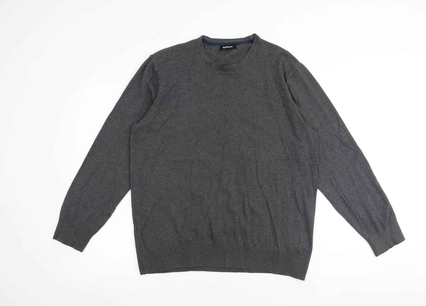 Goodsouls Mens Grey Round Neck Cotton Pullover Jumper Size L Long Sleeve