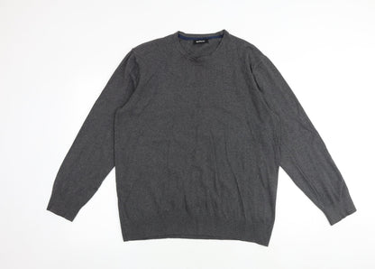 Goodsouls Mens Grey Round Neck Cotton Pullover Jumper Size L Long Sleeve