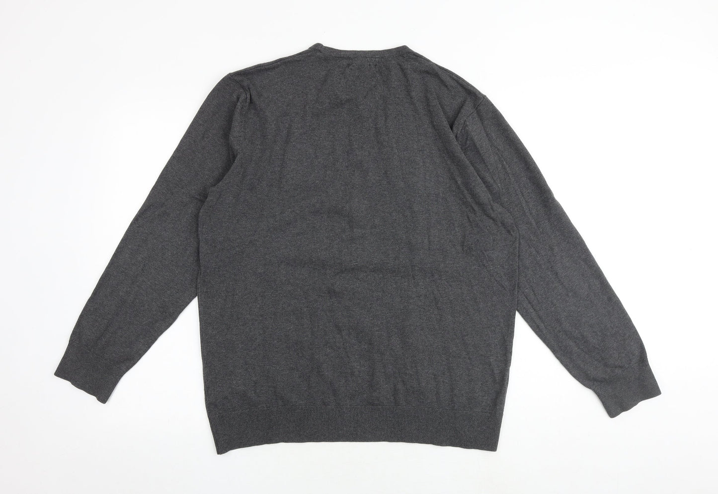 Goodsouls Mens Grey Round Neck Cotton Pullover Jumper Size L Long Sleeve