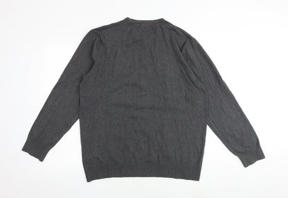 Goodsouls Mens Grey Round Neck Cotton Pullover Jumper Size L Long Sleeve