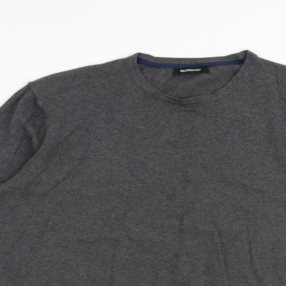 Goodsouls Mens Grey Round Neck Cotton Pullover Jumper Size L Long Sleeve