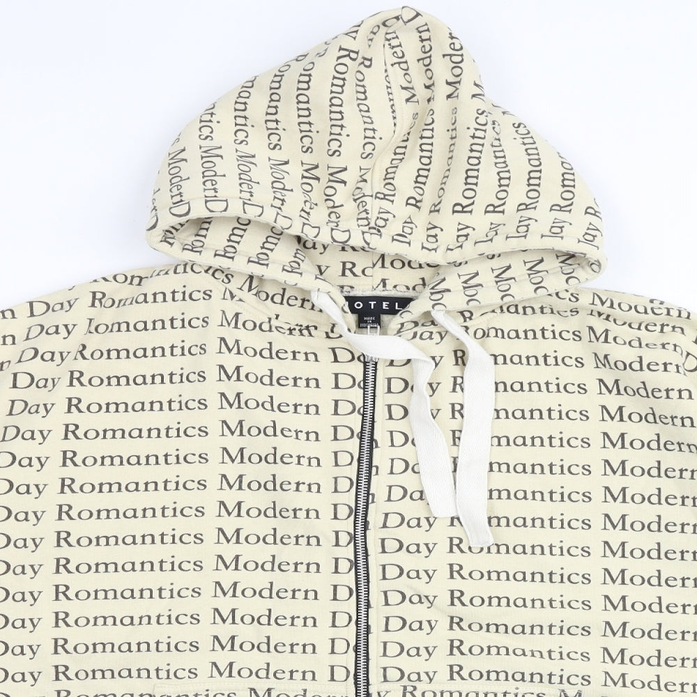 Motel Mens Beige Geometric Cotton Full Zip Hoodie Size S - Modern Day Romantics