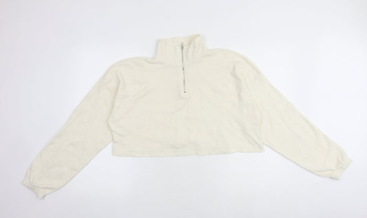 Boohoo Womens White Cotton Pullover Sweatshirt Size 10 Zip