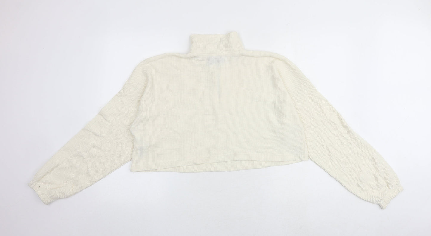 Boohoo Womens White Cotton Pullover Sweatshirt Size 10 Zip