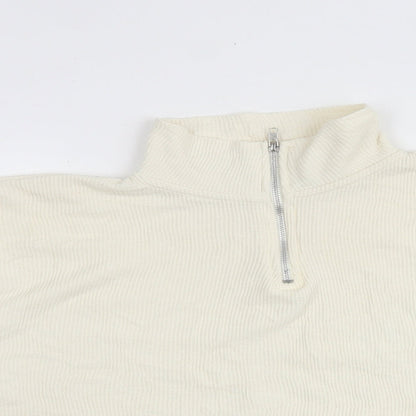 Boohoo Womens White Cotton Pullover Sweatshirt Size 10 Zip
