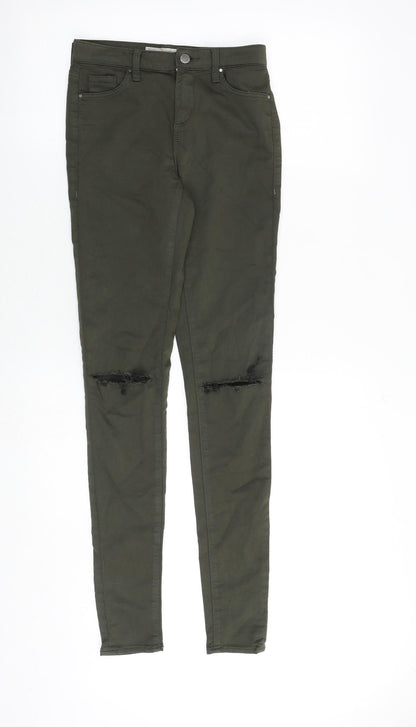 Topshop Womens Green Cotton Skinny Jeans Size 25 in Slim Zip