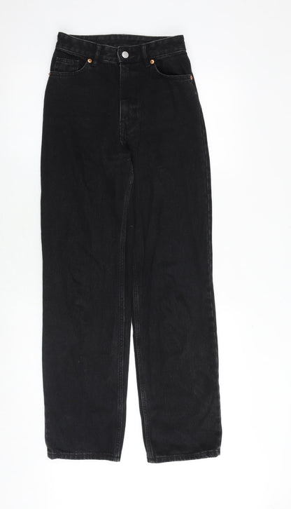 Monki Womens Black Cotton Straight Jeans Size 24 in Regular Zip