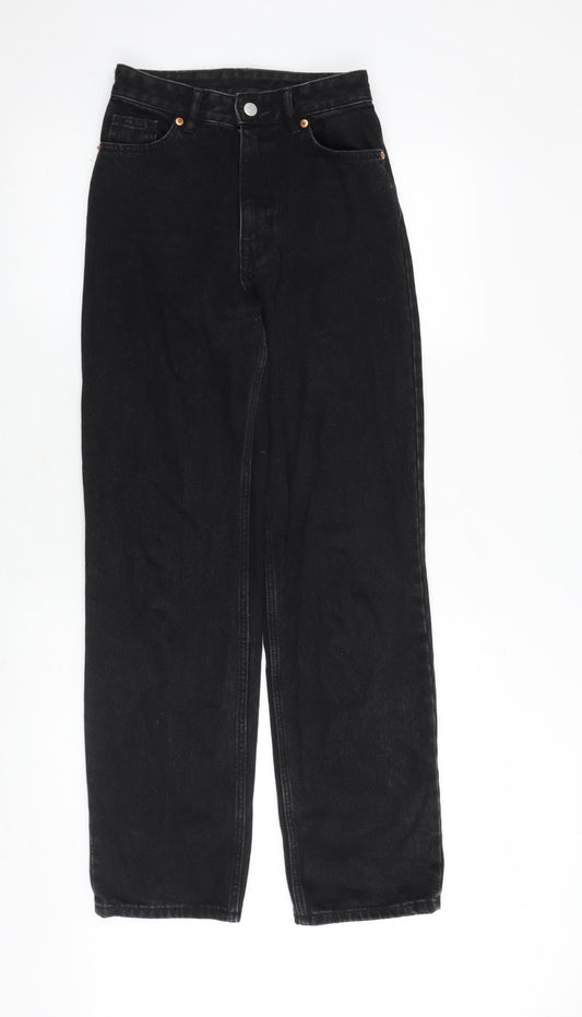 Monki Womens Black Cotton Straight Jeans Size 24 in Regular Zip