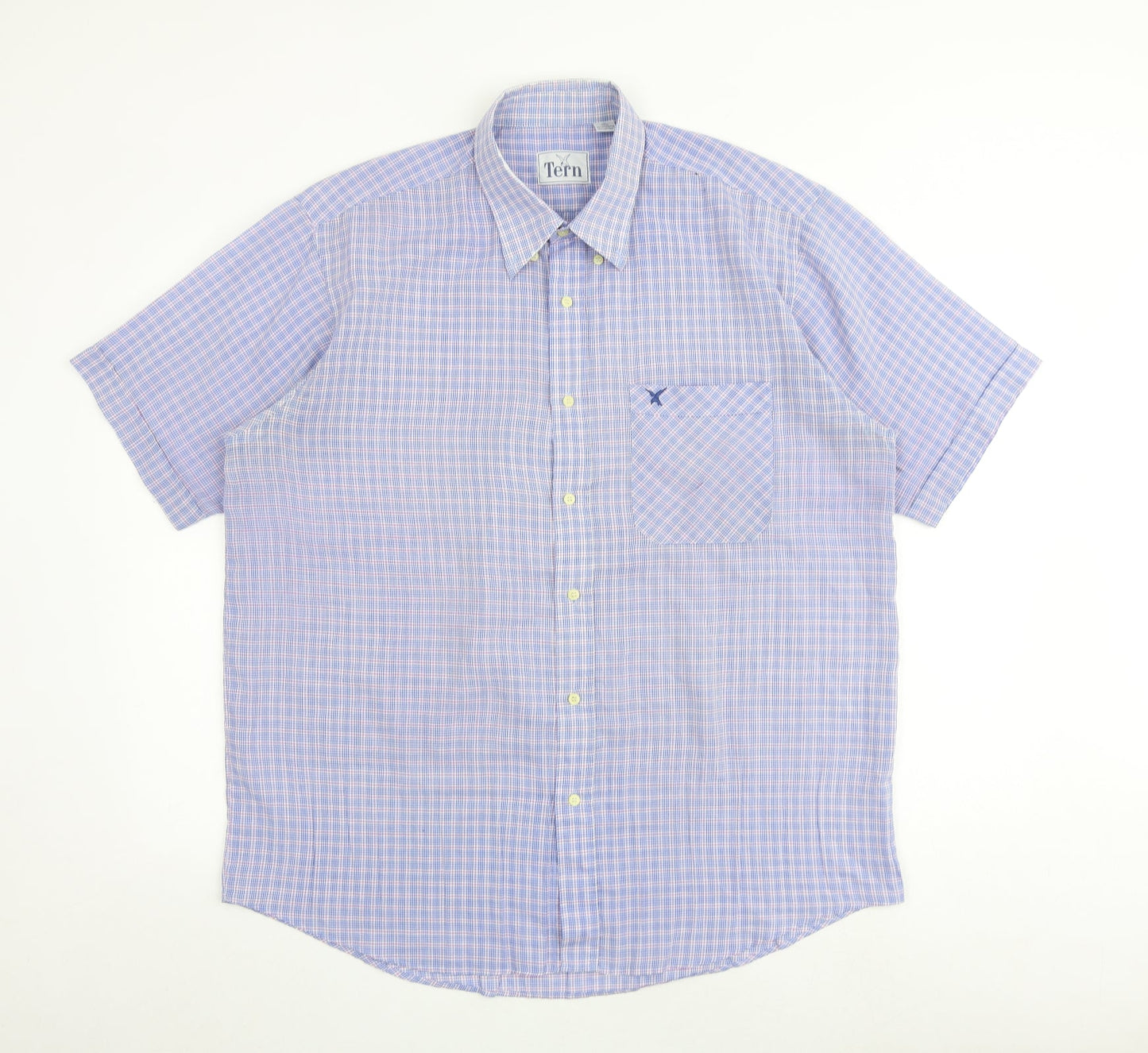 Tern Mens Blue Plaid Polyester Polo Size XL Collared Button