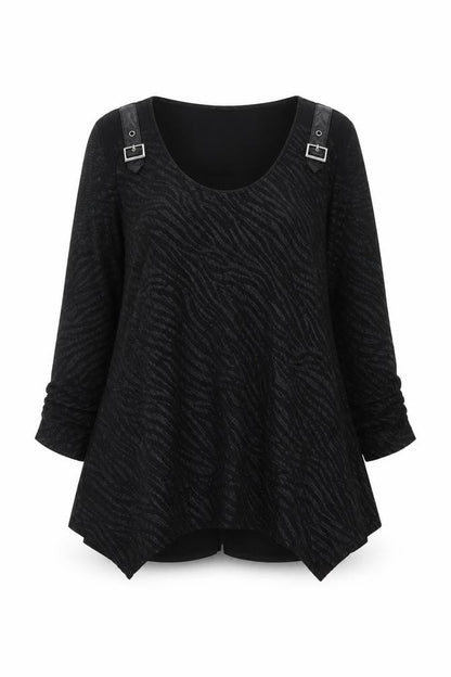 Picadilly Womens Black Animal Print Polyester Basic Blouse Size XS Round Neck - Zebra Pattern