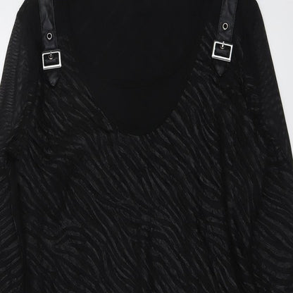 Picadilly Womens Black Animal Print Polyester Basic Blouse Size XS Round Neck - Zebra Pattern
