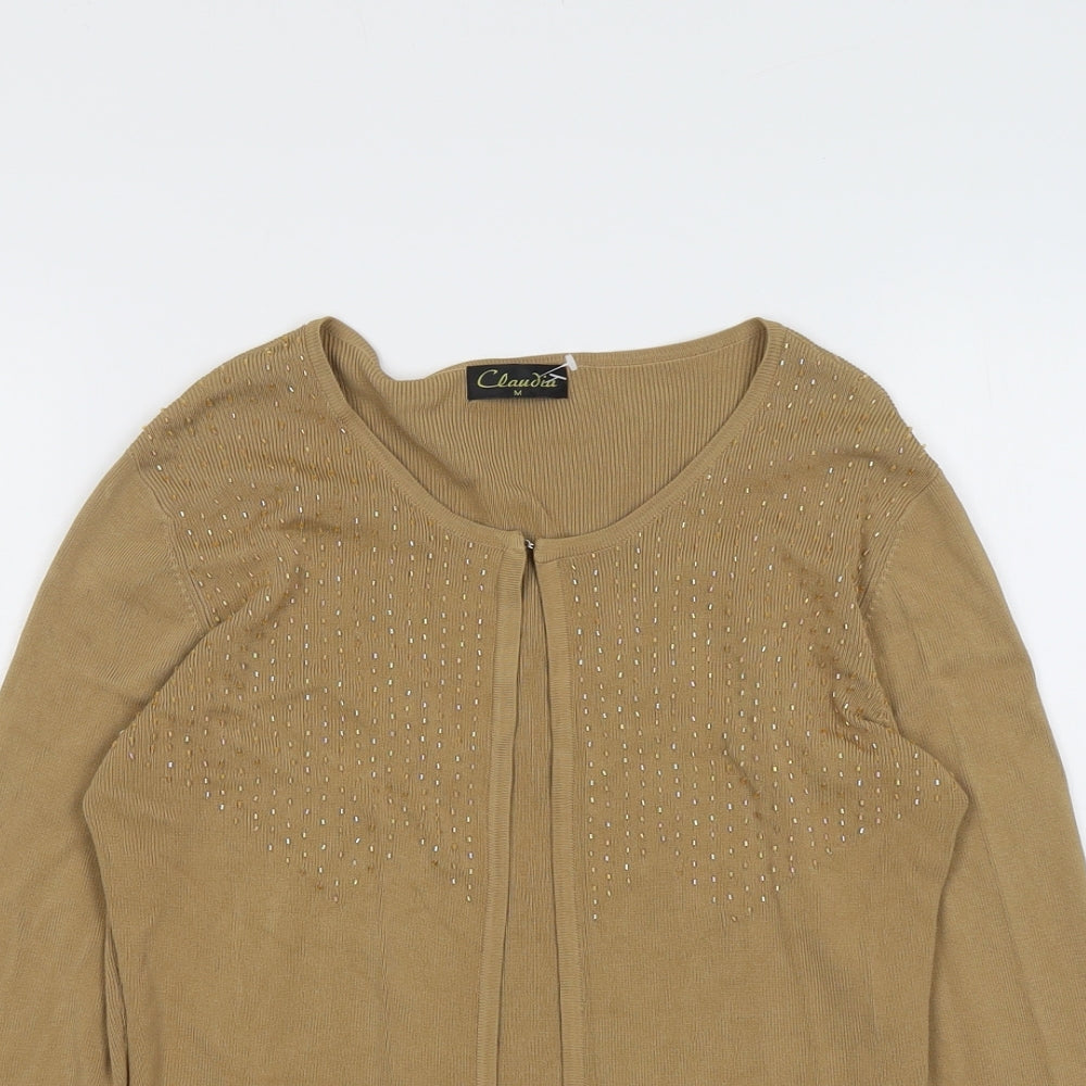 Claudia Womens Beige Round Neck Viscose Cardigan Jumper Size M