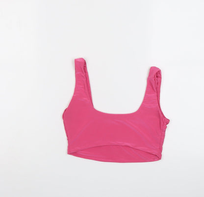 Boohoo Womens Pink Polyester Cropped Tank Size 12 Round Neck