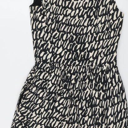 Zara Womens Black Geometric Cotton Shift Size XS Round Neck Zip