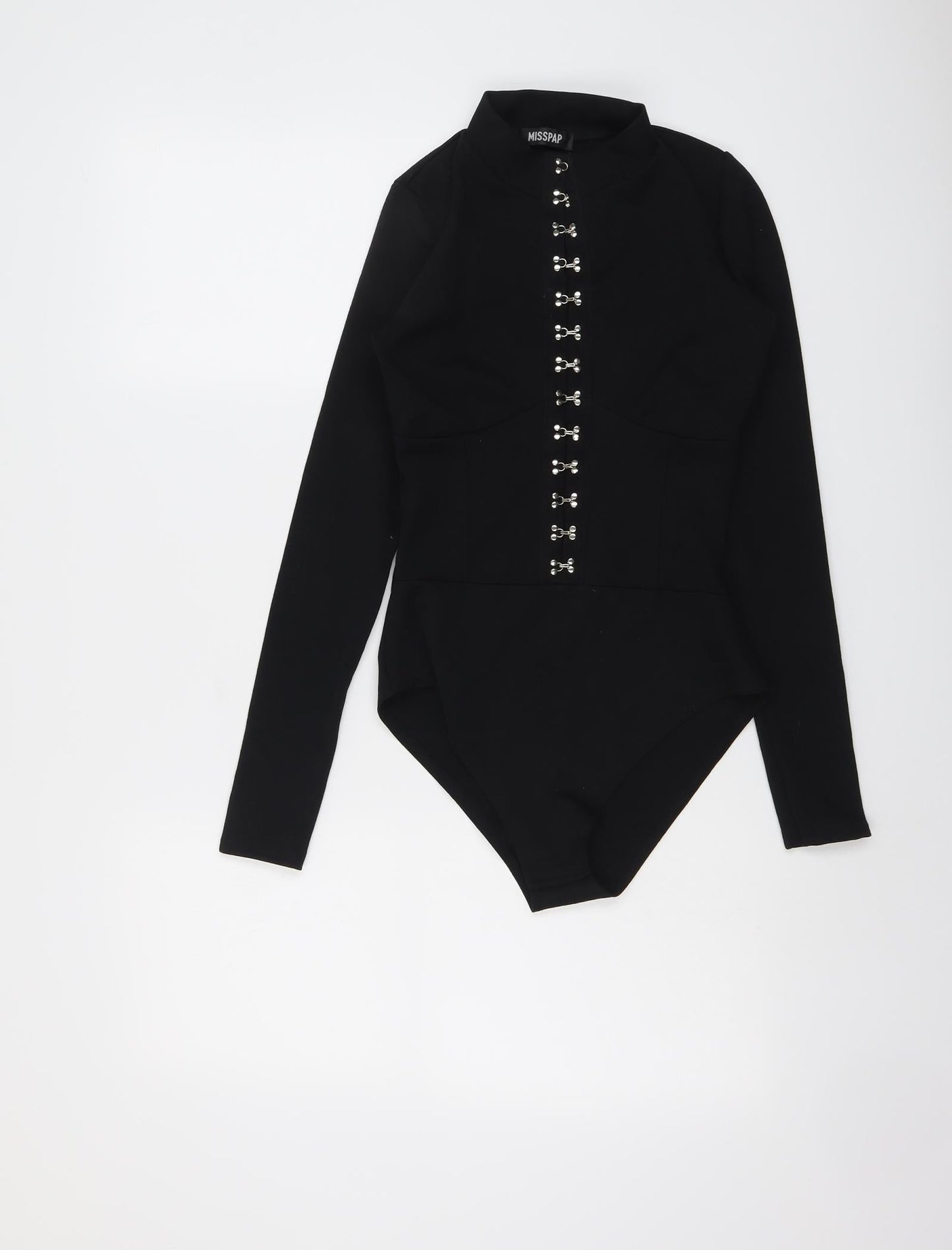 Misspap Womens Black Polyester Bodysuit One-Piece Size 8 Snap