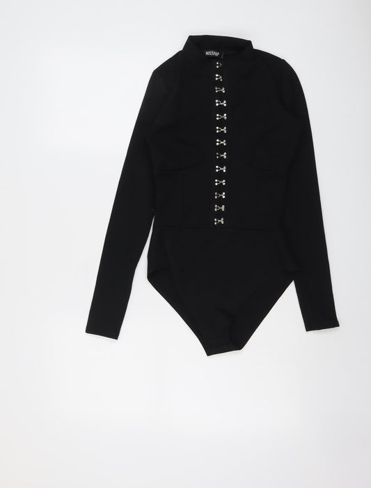 Misspap Womens Black Polyester Bodysuit One-Piece Size 8 Snap