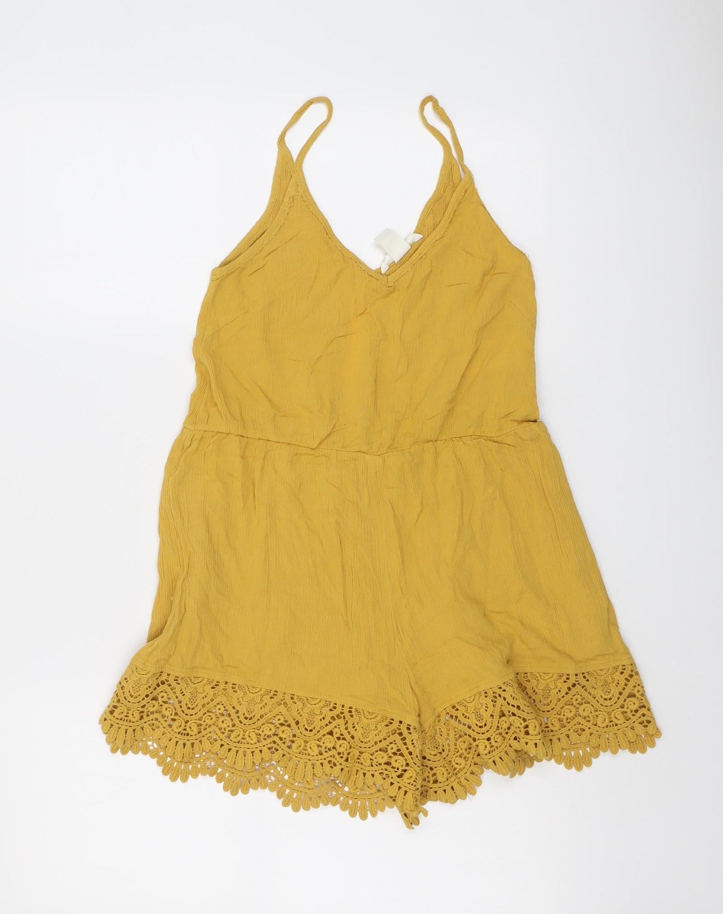 H&M Womens Yellow Viscose Playsuit One-Piece Size 8 Pullover - Crocheted Lace Detail